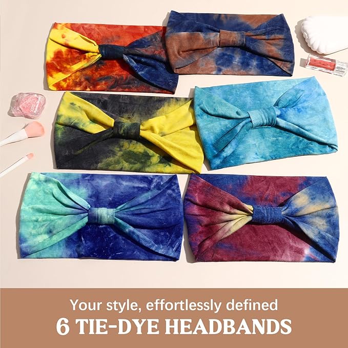 Wide Headbands for Women Knotted No Slip Head Bands Soft Turban Headband Hair Accessories Boho African Solid Color Head Wraps for Women Yoga Workout Pack of 6