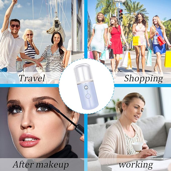 Mudder 8 Pieces Nano Facial Mister Face Sprayer Portable Handheld Humidifier Atomization USB Rechargeable 30 ml Face Steamer for Skin Care Eyelash Extensions Daily Makeup