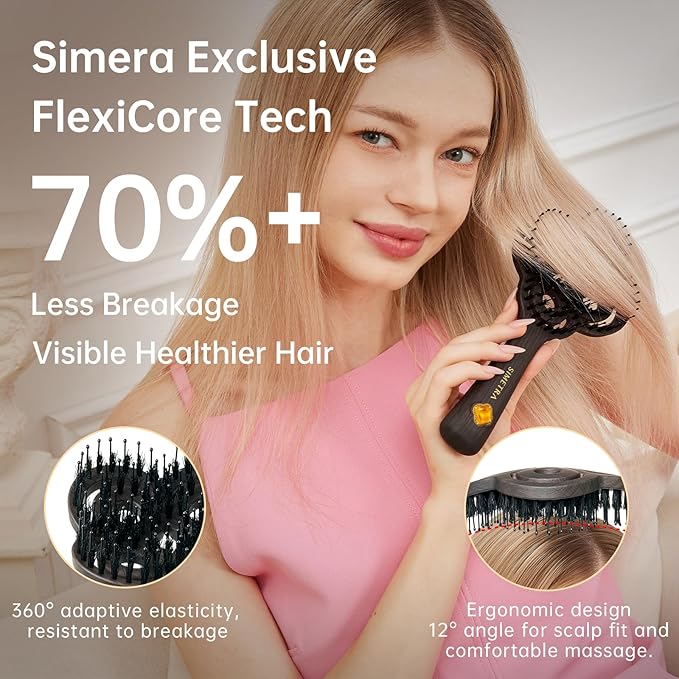 Simetra Detangler Hair Brush for Women and Men, Holiday Present - Original Detangling Brush for Curly Hair/Wet & Dry Hair, Natural Boar Bristles Hairbrush - Natural Crystal Inlay & 14K Gold Plating