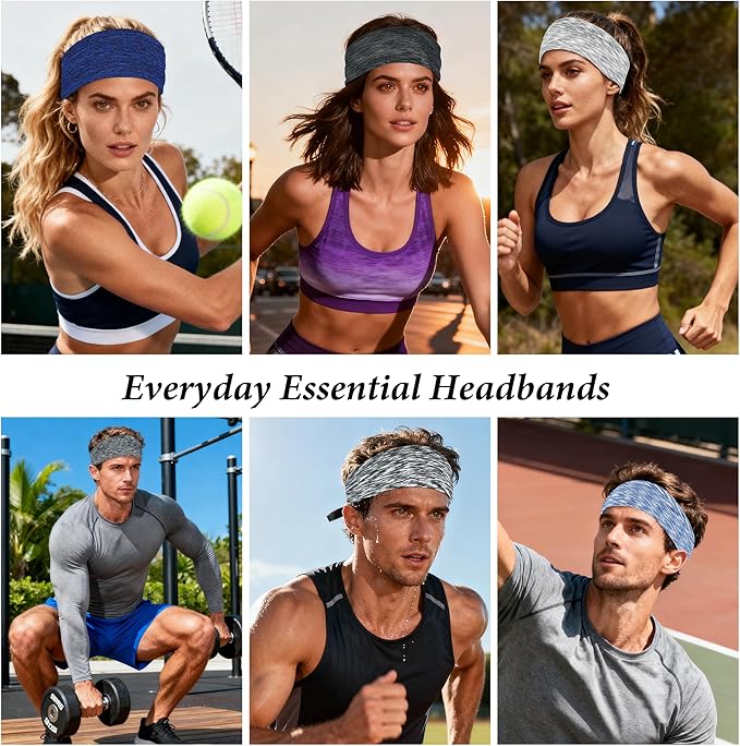 Headbands for Women Non-Slip Workout Hair Bands, 6 Pack Stretchy Athletic Soft Sweatbands, Elastic Cloth Fabric Headband, Fashion Head Bands for Yoga Running Sports Gym Sports Exercise