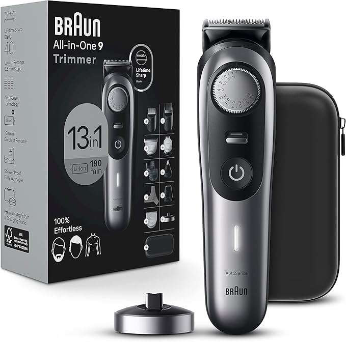 Braun Series 9 All-in-One Multi Grooming Kit for Men, 13-in-1 Beard Trimmer, Body Groomer, Hair Clipper and Manscaping for Face & Body, 9440