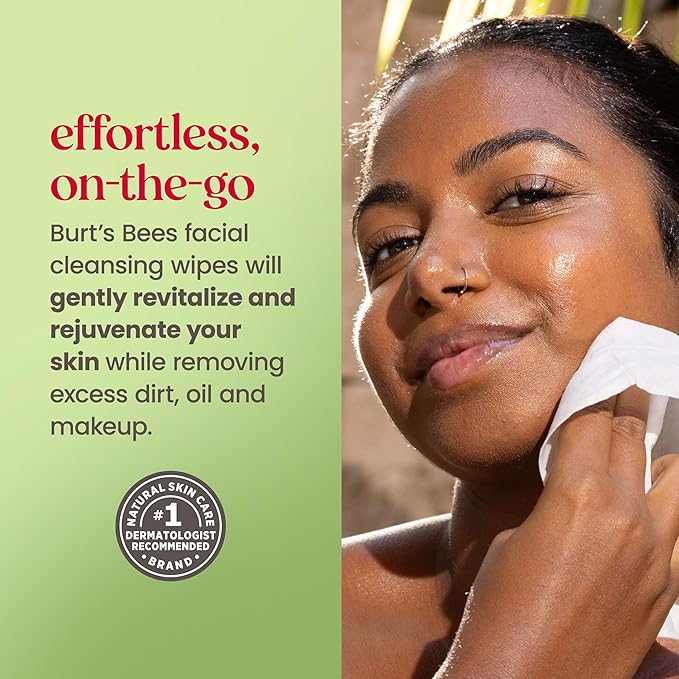Burt's Bees Aloe Vera Face Wipes, for Sensitive Skin, Soothing Makeup Remover & Facial Cleansing Towelettes, 30 Ct. (18-Pack)
