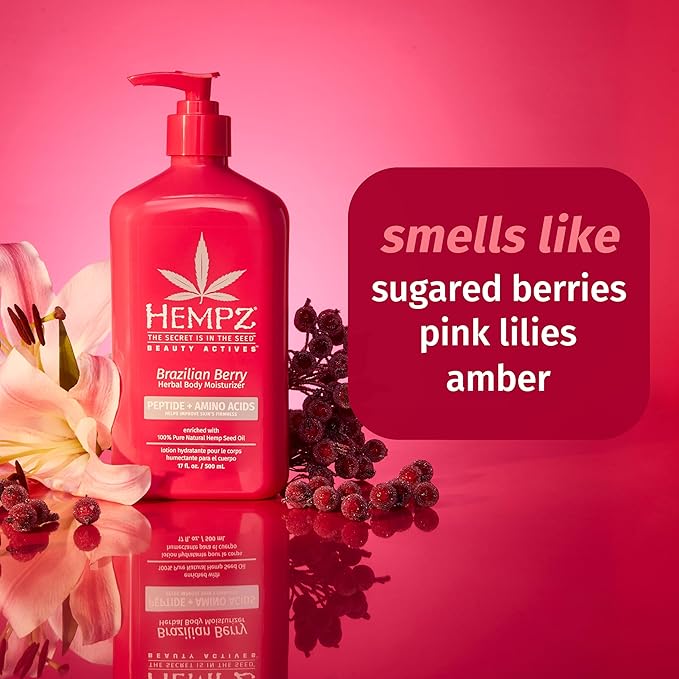 Hempz Brazilian Berry Beauty Actives Lotion with Peptides and Amino Acids,Hydrating and Firming Moisturizer for Body,Hands-and Feet 17 oz.,(Pack of 2)