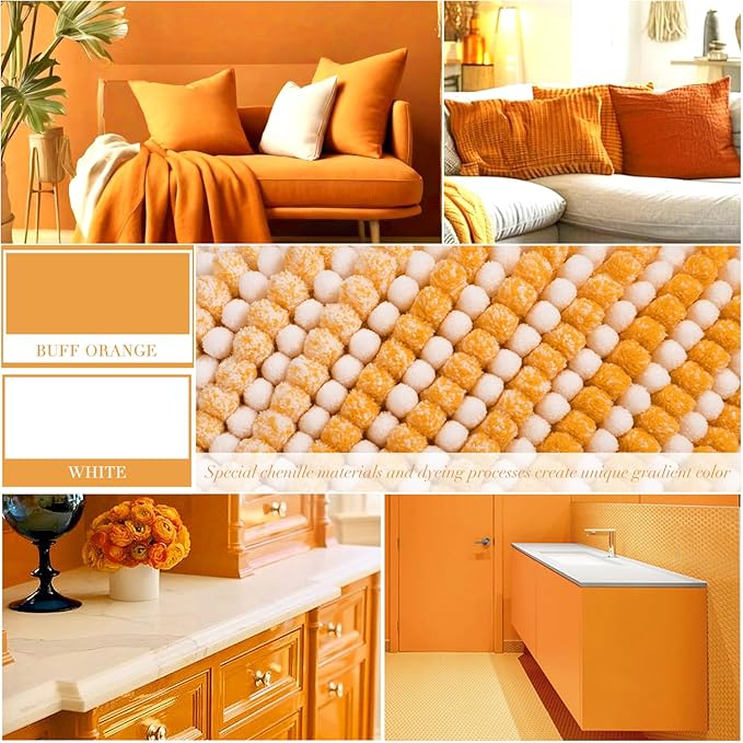 Bathroom Rugs and Mats Sets, 2 Piece Thick Absorbent Chenille Bath Mat Rug Set Non Slip, Soft Shaggy Bath Room Floor Mats for Bathroom, Machine Washable (Buff Orange, 20" x 32" Plus 16" x 24")