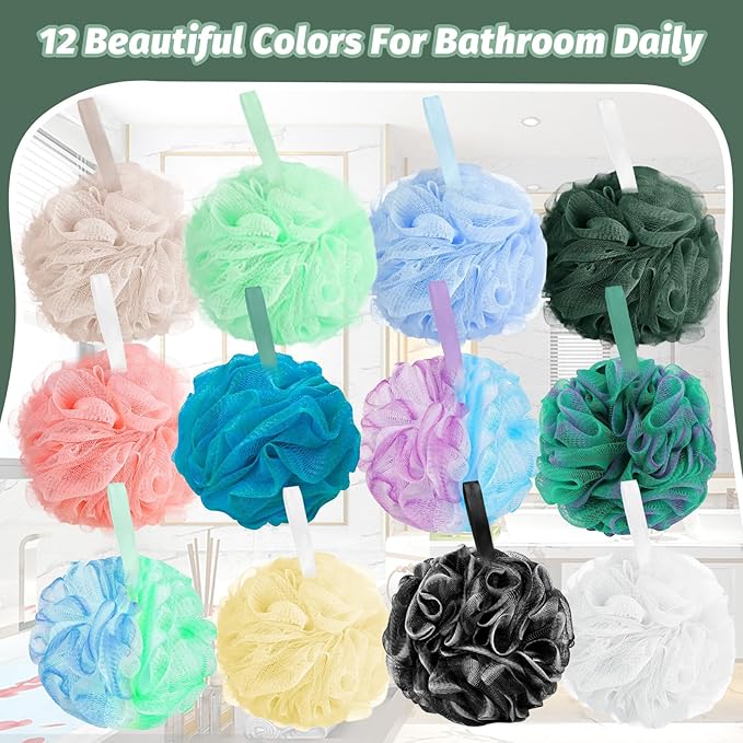 Amazerbst loofah,Shower loofah loofah Sponge,Bath Sponge Body Scrubber for Women and Men (Green Purple Blue Black Black Black)