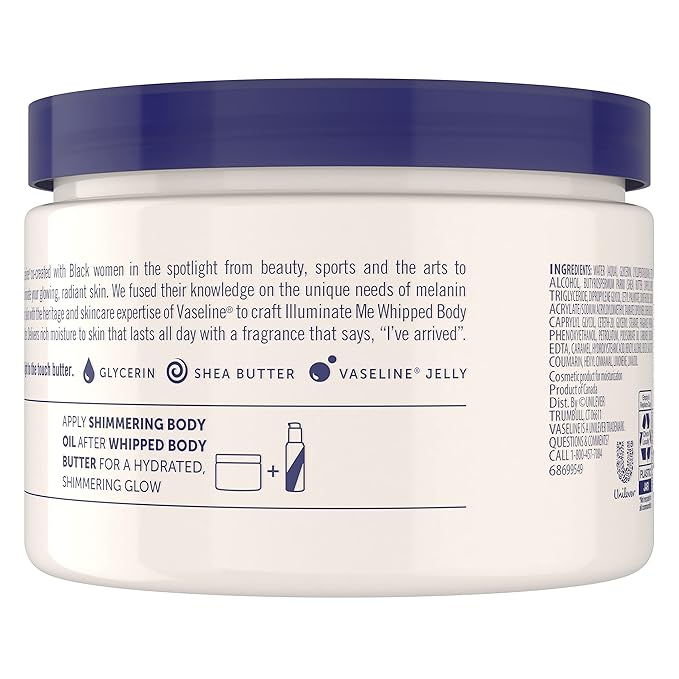 Vaseline Illuminate Me Whipped Body Butter 2-Pack – Lightweight Moisturizer for Luminous, Glowing Skin, 11 Oz Ea