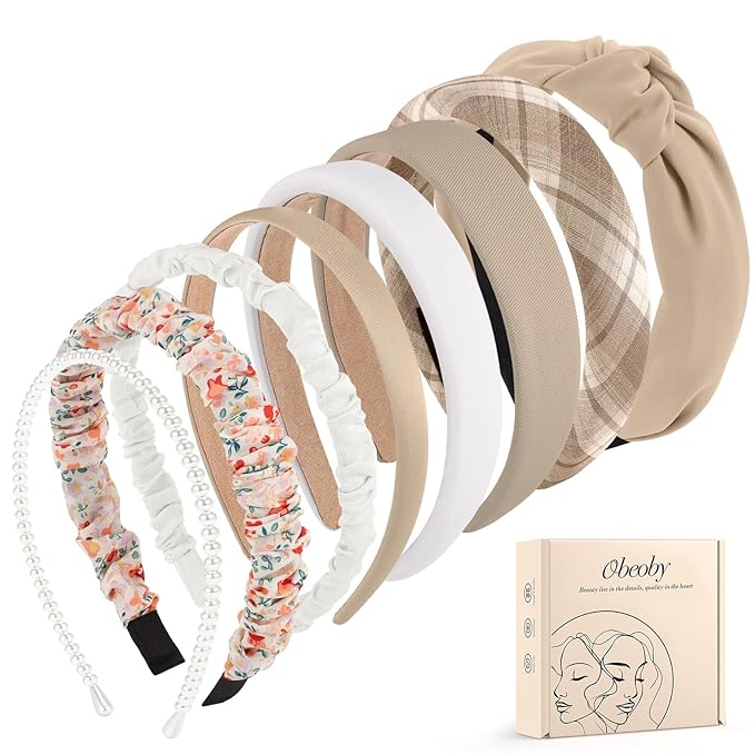 obeoby 8 Pack Trendy Headband for Lazy Hair Days, Non Slip Floral Headbands for Girls Women Multi-Style Accessories for Hair Growth Phases