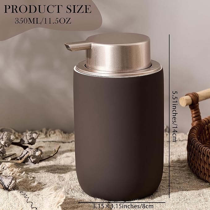 Foaming Soap Dispenser with Plastic Pump,12oz Foam Dispenser Bathroom,Kitchen Foam Soap Dispenser,Brown Hand Soap Bottle(Rubber Paint& Ceramic)