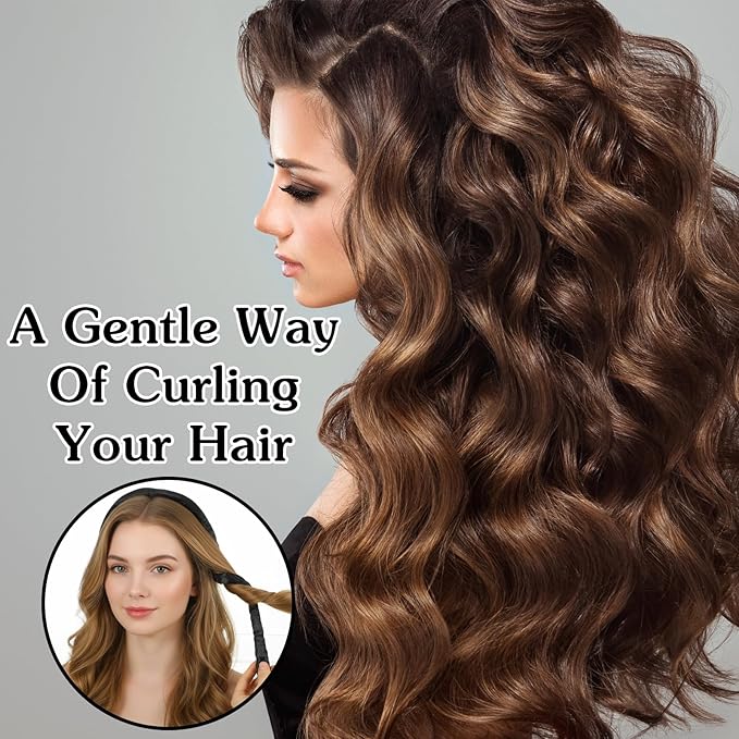 Extended Heatless Curls for Women, 63Inch No Heat Curls Overnight Headband for Long & Short Hair Soft Sleeping Curler, Flexible Creates Wavy Hair Without Damage (Black)