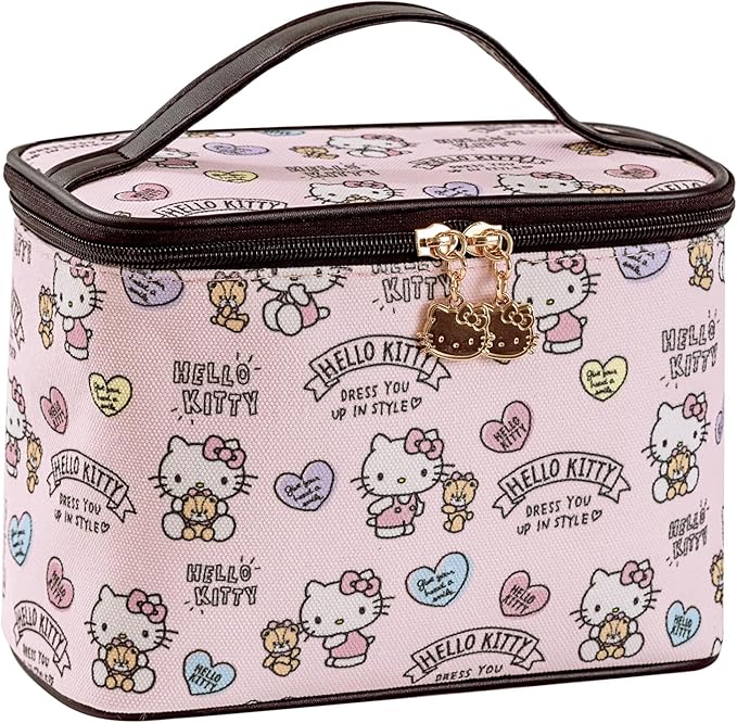 AmBealla Cosmetic Bag Large Makeup Bag Pink Makeup Travel Case with Brush Holder,Canvas Organizer for Women,Toiletry Bag for Skincare&Beauty Tools Sweet Cute for Girls