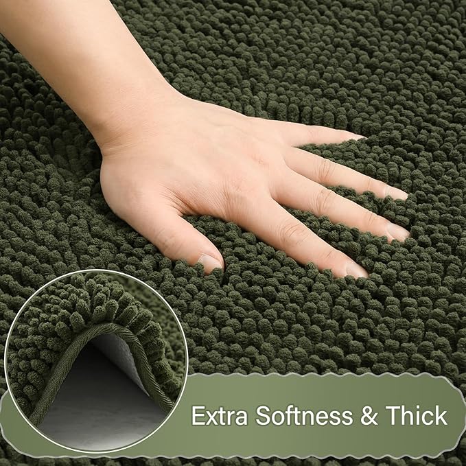AROGAN Bathroom Rug Sets 2 Piece, 20"x20" U-Shaped Toilet Mat and 21"×34" Bath Mats Bathroom Floor Set, Washable Bath Rug, Absorbent Soft Non Slip Rug Set, Olive Green