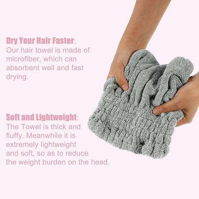 VOCOSTE Charcoal Fiber Hair Drying Towel Dry Cap, Lightweight Strong Absorbent, for After Bath Drying Hair, Gray