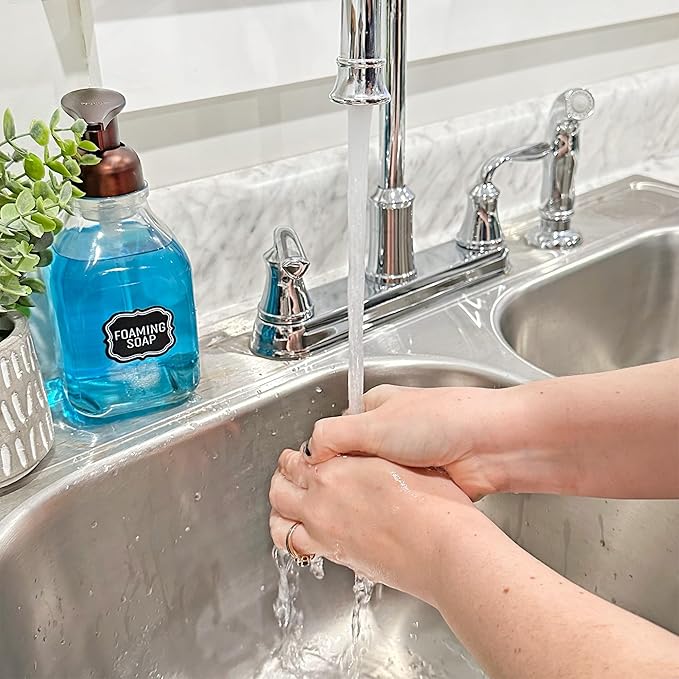 Cornucopia Brands 16-Ounce Square Glass Foaming Soap Dispensers (2-Pack, Clear Bottle w/Bronze Color Pump)