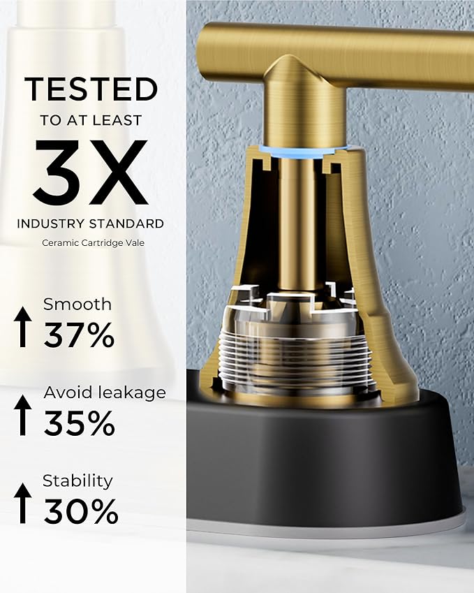 FORIOUS Black and Gold Bathroom Faucets, 4 Inch Centerset Bathroom Sink Faucet 2 or 3 Hole with Pop up Drain and cUPC Hose, Two Handles Control, 360° spout for Restroom,Vanity, RV