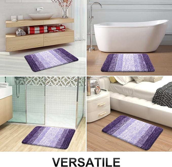 OLANLY Bathroom Rug Set 2 Piece, Soft Absorbent Microfiber Bath Rug Set, Non-Slip, Machine Wash Dry, Plush Shaggy Bath Mats for Bathroom (47"x20"+24"x16", Violet)