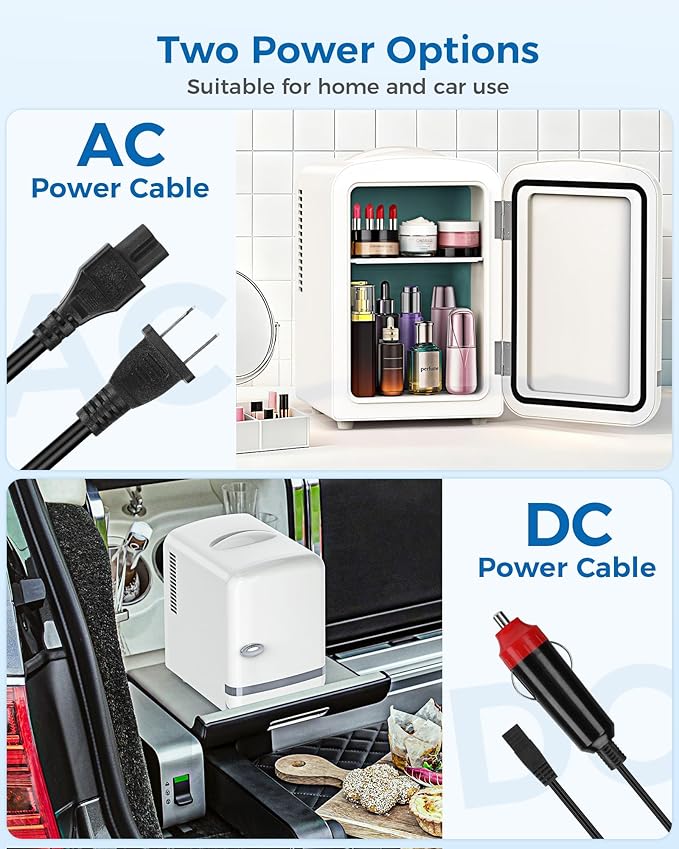 Mini Fridge for Bedroom, 4L/6 Cans Small Cosmetic Fridge for Skincare, Makeup, Medicine & Beverage, Portable Desk Fridge Cooler and Warmer for Kids, Car, Office, Dorm, White