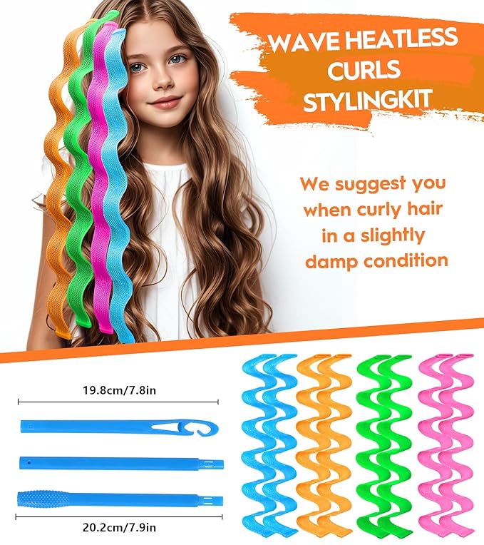 42 Pieces Heatless Waves Hair Curler, No Heat Damage Wavy Hair Curlers with 2 Sets of Styling Hooks, Heatless Curls for Women Girls Long Hair(4 Colors,55cm/ 21.65")