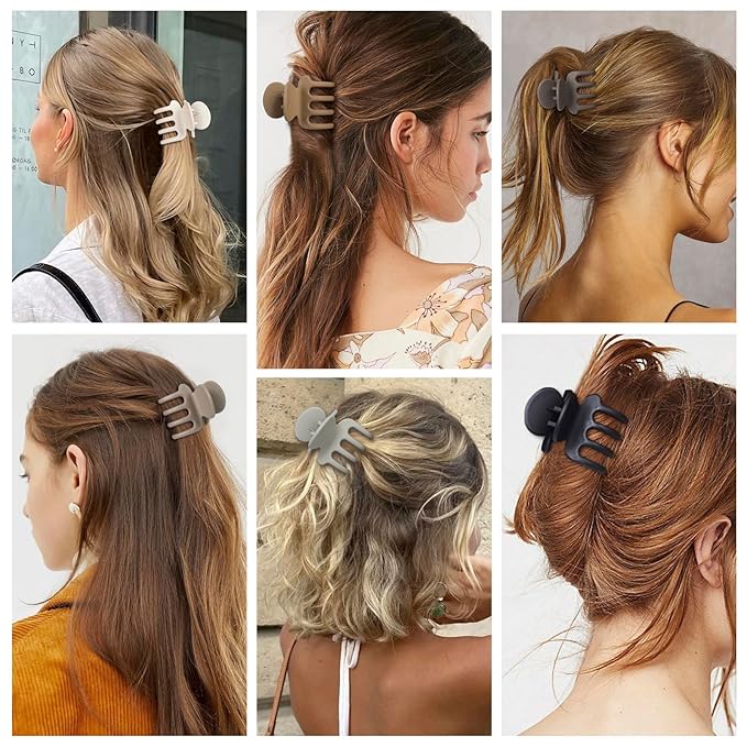 Hair Clips for Women 6 Pack Small Claw Clips, No Slip Strong Hold Hair Clips for Thin Hair, Matte Hair Accessories for Women and Girls, Everyday Styling (Regular)