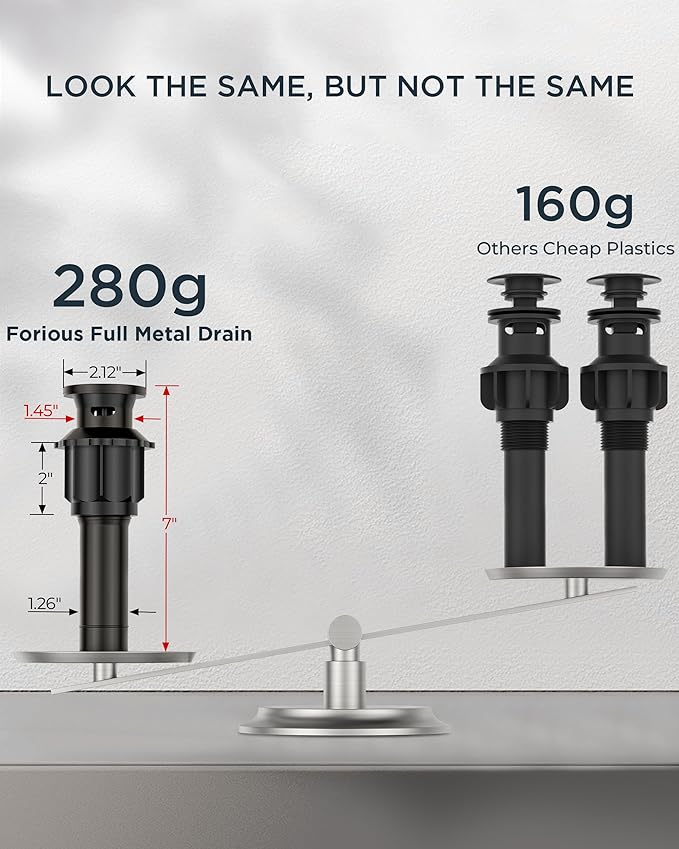 FORIOUS LED Bathroom Faucet Black 3 Hole with Temperature Changing 3 Color Lights, 8" Widespread Matte Black LED Bathroom Sink Faucet 3 Hole with Pop Up Drain, Supply Lines, 360° Swivel Spout