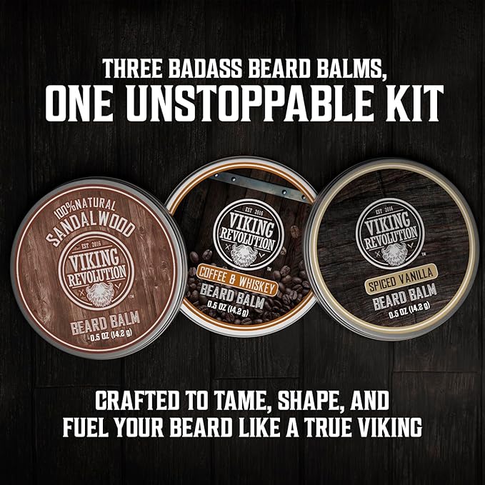 Viking Revolution Ultimate Beard Care Collection - Gifts for Men Includes Oil, Balm, Brush, Comb and Pen - Beard Kit for Men with Sandalwood, Spiced Vanilla, Coffee Whiskey, Sweet Tobacco