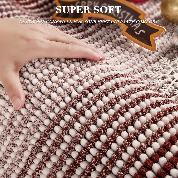Bathroom Rugs and Mats Sets, 2 Piece Thick Absorbent Chenille Bath Mat Rug Set Non Slip, Soft Shaggy Bath Room Floor Mats for Bathroom, Machine Washable (Burgundy Red, 20" x 47" Plus 16" x 24")