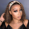 XSY Deep Wave Headband Wig Human Hair Ombre Highlight 4/27# Curly Headband Wig Glueless Brazilian Virgin Human Hair Wigs for Black Women 150% Density 12 Inch