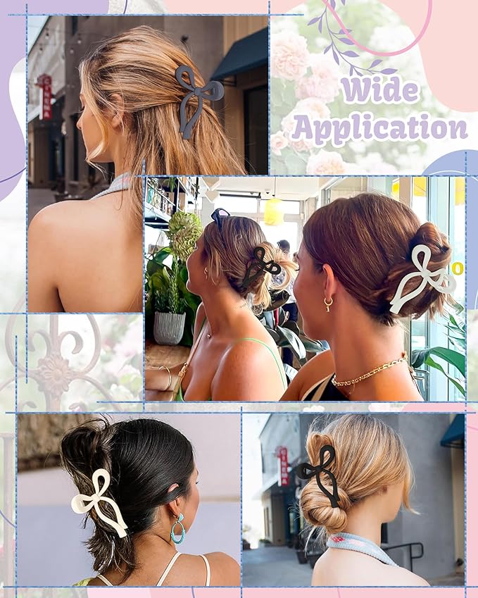 4 PCS Bow Hair Clips Bow Claw Clip for Women Nonslip Large Hair Claw Clips for Thin and Thick Hair Strong Hold Hair Bows (Purple+Rose red+Orange+Light brown)