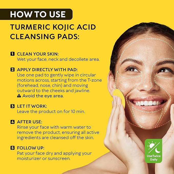 Turmeric Kojic Acid Cleansing Pads for Face - Exfoliating Sponges with Vitamin C & Lemon - Foaming Facial Wash for Glowing Skin & Uneven Tone Support - Gentle Daily Scrub