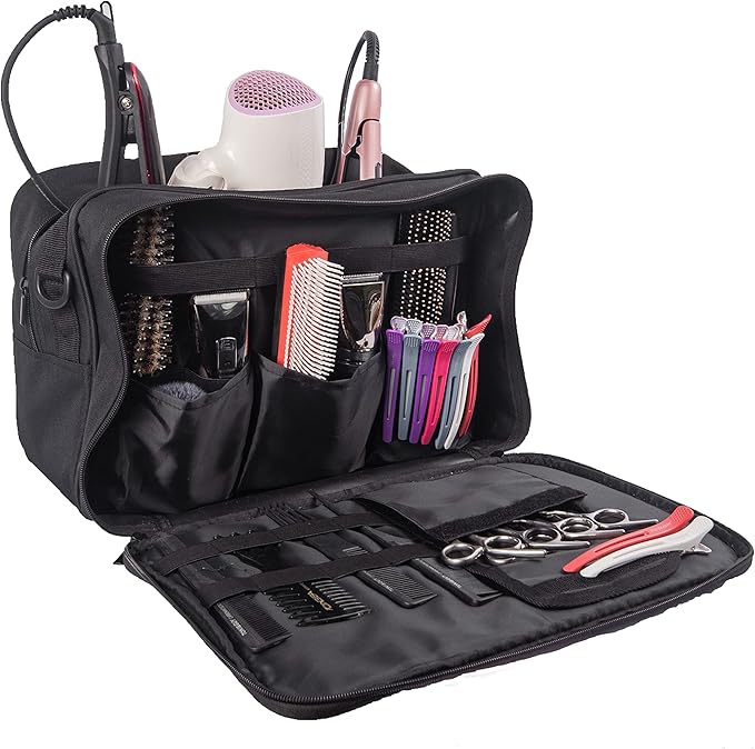 Pro Large Capacity Beauty Hairdressing Barber Tool Bag Polyester Hair Equipment Cosmetic Salon Shoulder Organizer Kit Grooming Hair Stylist Scissor Holder Storage Carrying Travel Case
