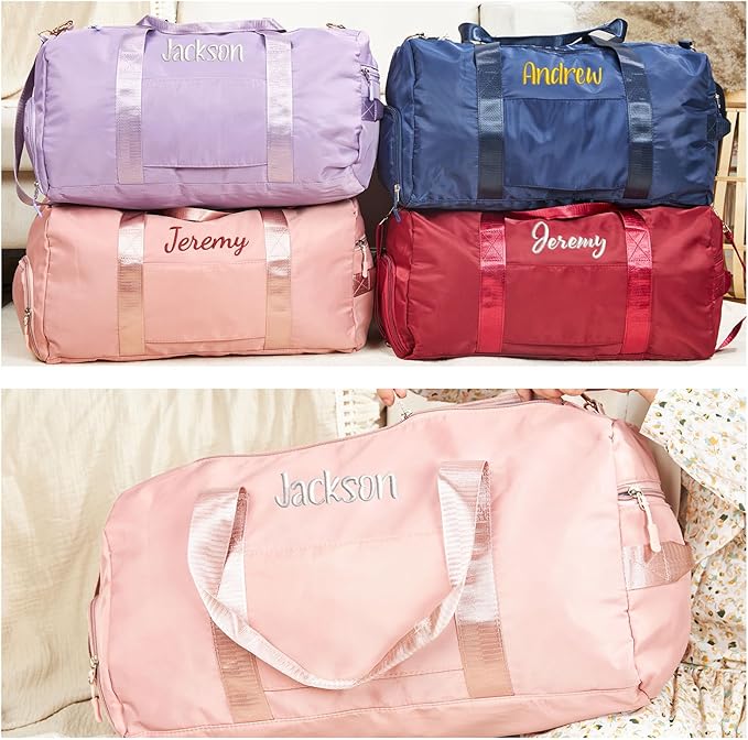 Flycalf Personalized Duffel Bag Dance Travel Bag with Embroidery Name with Shoe Compartment for Sports Gym