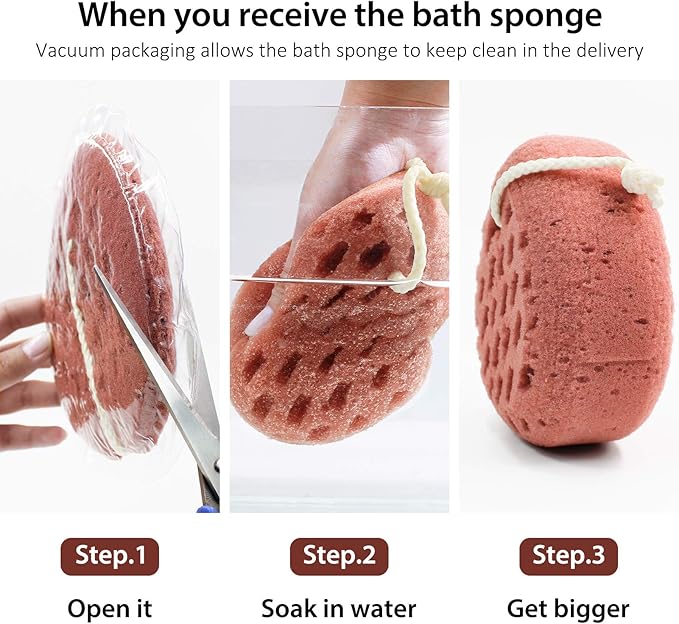 BAIMEI IcyMe Bath Sponge, Sponge Loofah Body Scrubber, Shower Pouf Cleaning Loofahs Sponge, Shower Use Sponge (Pink Grey)