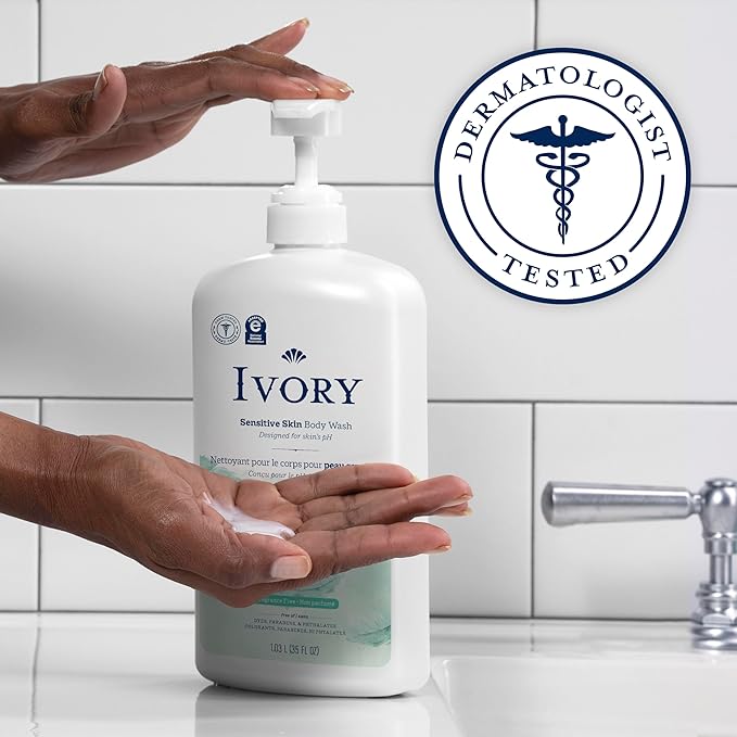 Ivory Body Wash, Designed for the Whole Family, Gentle Formula, Free of Dyes Heavy Perfumes Parabens Phthalates & Silicones, Designed for Skin's pH, Fragnance-Free, 35 oz