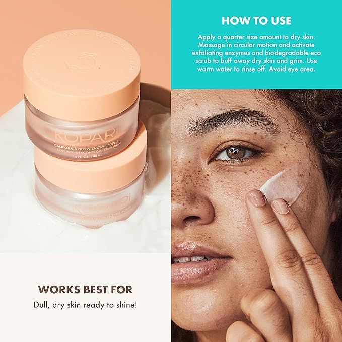 Kopari California Glow Enzyme Exfoliating Face Scrub, Clarifying & Brightening Skin Exfoliation Facial Scrub, Supports Anti-Aging, 100% Organic Coconut Oil, Cruelty Free, Vegan, 1.5 Fl Oz