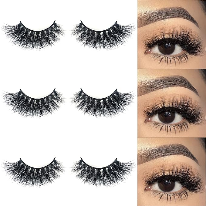 Mink lashes Mikiwi 3 Pairs Eyelashes D327-3, 22MM Mink Eyelashes, Fluffy Mink Lashes, Thick HandMade Full Strip Lashes, Cruelty Free Luxury Makeup Dramatic Lashes