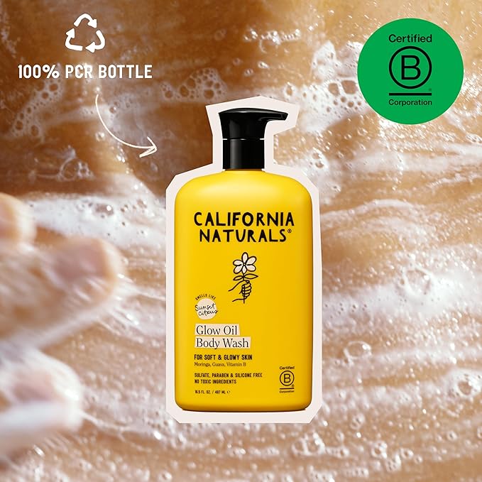 California Naturals Glow Oil Body Wash for Dry & Dull Skin, Moisturizing & Hydrating, Natural, with Sea Buckthorn & Vitamin B, Vegan & Cruelty-Free, Tangerine Scented 16.5oz
