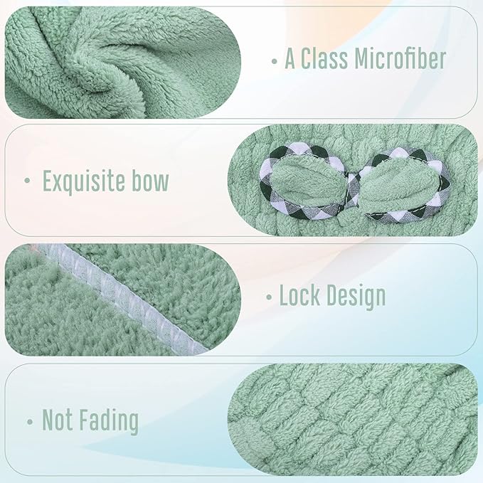 2Pcs Microfiber Hair Drying Cap,Hair Towel Cap,Fast Coral Velvet Hair Drying Towel with Bow-Knot,Quick Dry Fast Drying Hair Caps for Women,Soft Absorbent Cap for Wet Hair Long Thick Hair(Khaki+Green)