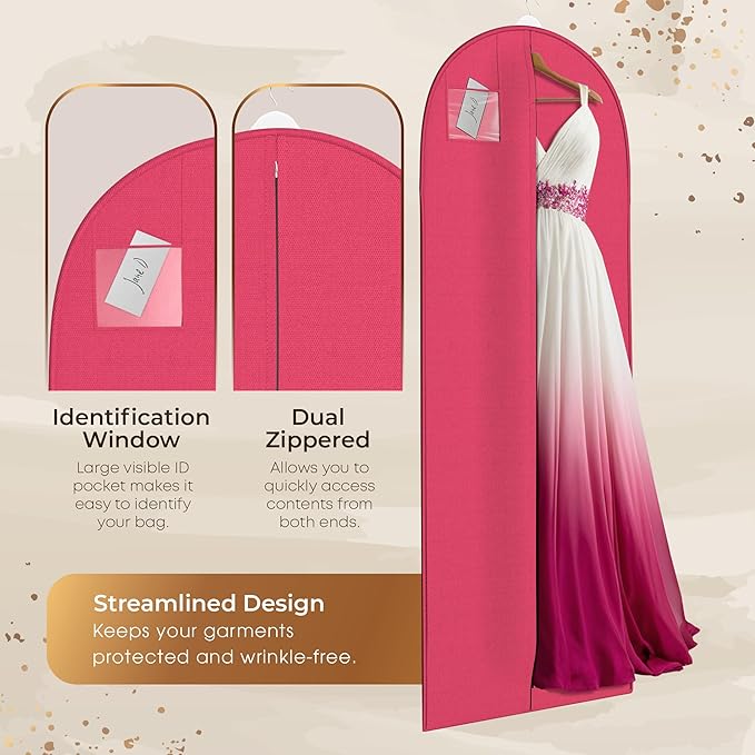 72" Long Dress Bags for Gowns - Wedding Dress Garment Bag for Dresses - Long Garment Bags for Hanging Clothes & Closet Storage - Durable Travel Bag for Women with ID Window