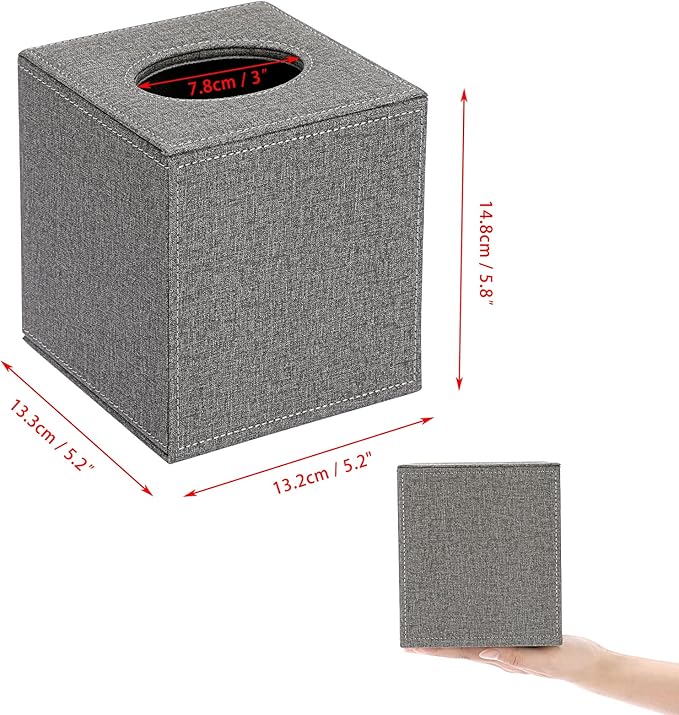 Sumnacon Square Linen Tissue Box Cover - Stylish Cube Tissue Box Holder with Magnetic Bottom, Decorative Tissue Box for Vanity Toilet Dresser Night Stand Table Countertop Home Office Car, Grey
