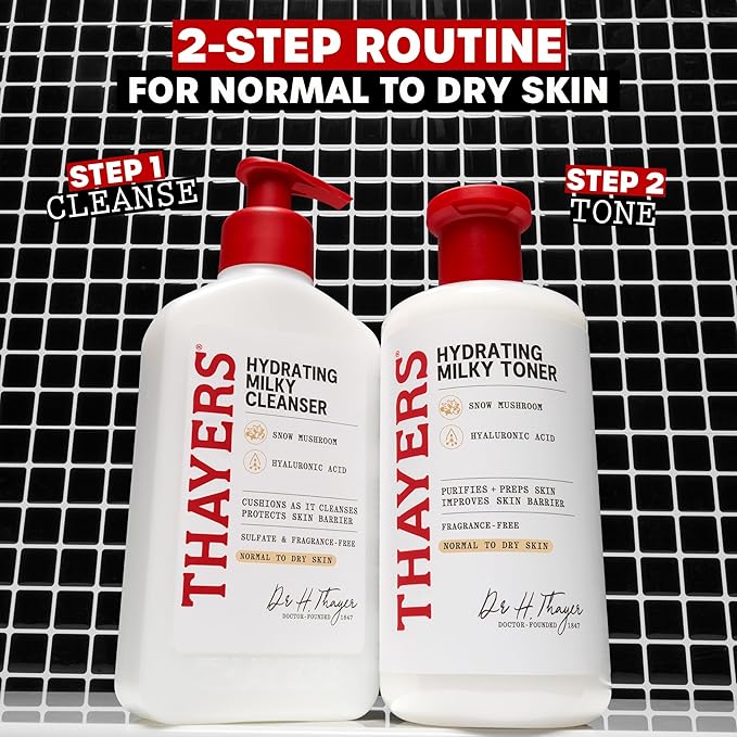 THAYERS Milky Face Toner Skin Care with Snow Mushroom Tremella and Hyaluronic Acid, Natural Gentle Facial Toner, for Dry and Sensitive Skin, 355mL
