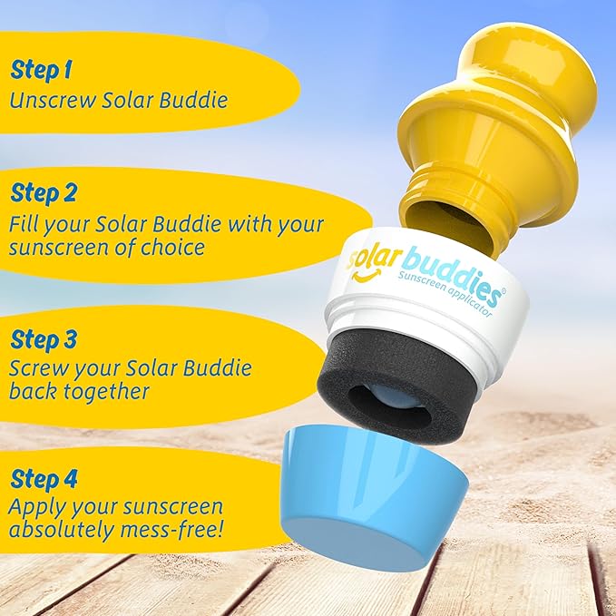 Solar Buddies Sunscreen Applicator - Single Blue - Refillable Roll on Sponge Sunscreen, Suncream & Lotion Applicator For Kids, Adults & Families - Holds 3.4fl oz, Perfect Size for Travel