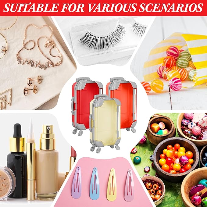 Honeydak 3 Pcs Mini Plastic Suitcase False Eyelashes Tray Luggage Trolley Candy Box Clear Suitcase Packaging Party Box for Jewelry Cosmetic Hairpins Storage(Warm Color,4.7 x 2.8 x 1.3 Inch)