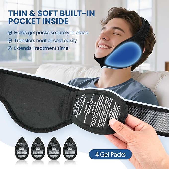LotFancy Wisdom Teeth Ice Pack Head Wrap, Face Ice Pack for TMJ Jaw Toothache Pain Relief, with 4 Reusable Hot Cold Therapy Gel Packs, for Chin, Oral and Facial Surgery, for Kids, Teens, Petite Adults