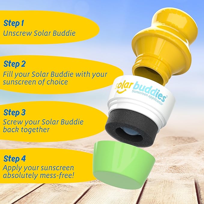 Solar Buddies Sunscreen Applicator - Green Pack of 2 - BPA-Free Refillable Roll on Sponge Sunscreen, Suncream & Lotion Applicator For Kids, Adults & Families - Holds 3.4fl oz, Perfect Size for Travel
