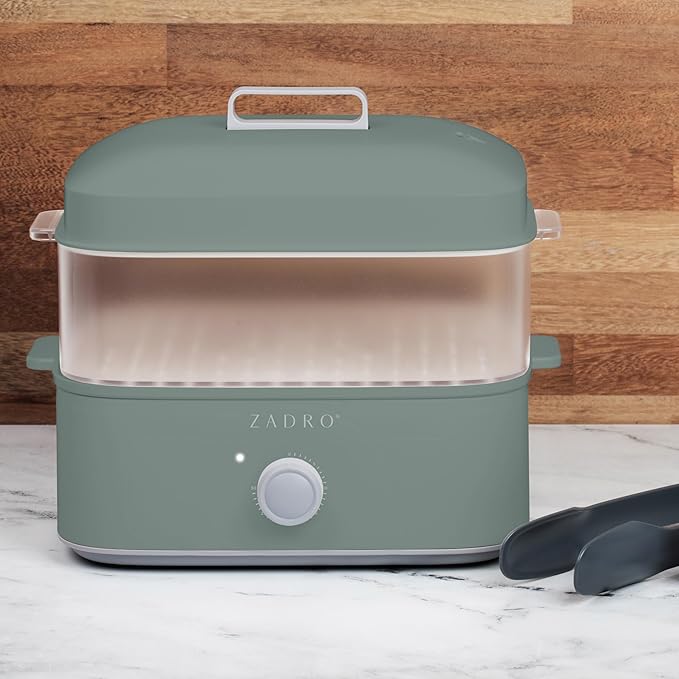 Zadro Towel Steamer with Tongs, 850W Heater, 8L Tray, 1.7L Tank, 30-min Timer for Facials, Manicures, Pedicures, Shaving (13"x12", 120V/850W, 8L, Dark Green)