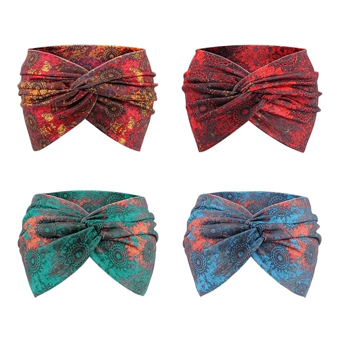 DRESHOW 4 Pack Turban Headbands for Women Wide Vintage Head Wraps Knotted Cute Hair Band Accessories