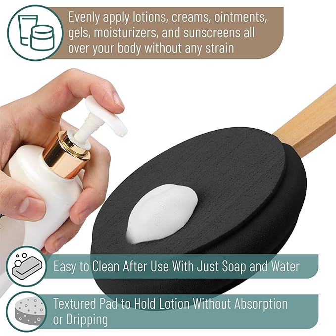 Slick- Lotion Applicator, 17 Inch, Black, Back Applicator Lotion, Certified Organic, Easy Reach Washable, Self Tanner for All Skin Tone