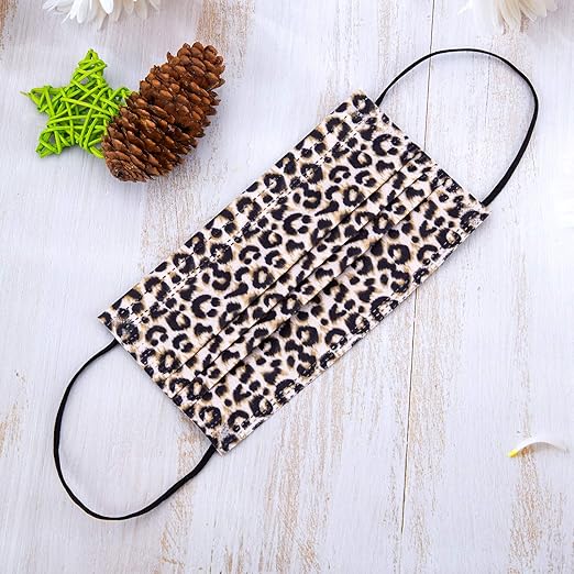 Borje Disposable Face Masks with Designs Cute Face Mask 3 Ply Cheetah Print 50 Pcs