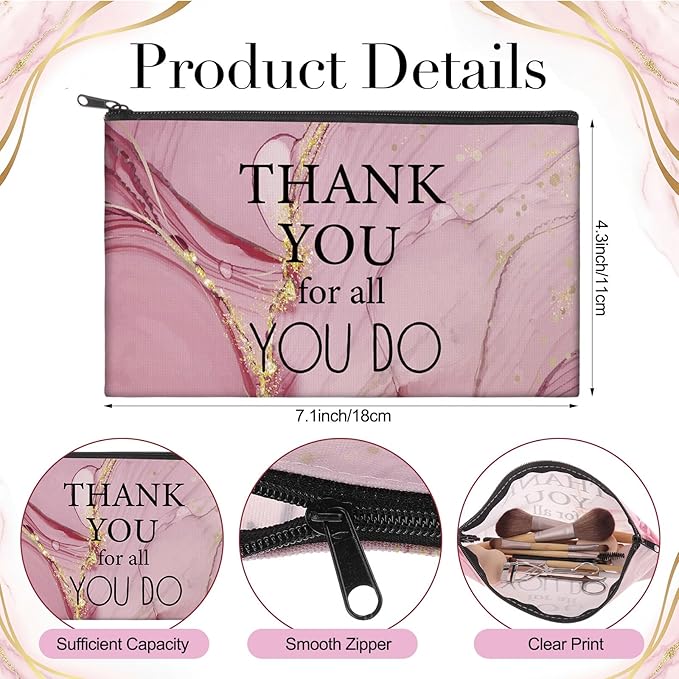 Yahenda 16 Pcs Canvas Makeup Bags Bulk for Women Inspirational Cosmetic Zipper Pencil Pouch Travel Toiletry Bag for Birthday Mother's Day Nurse Gifts(Marble)