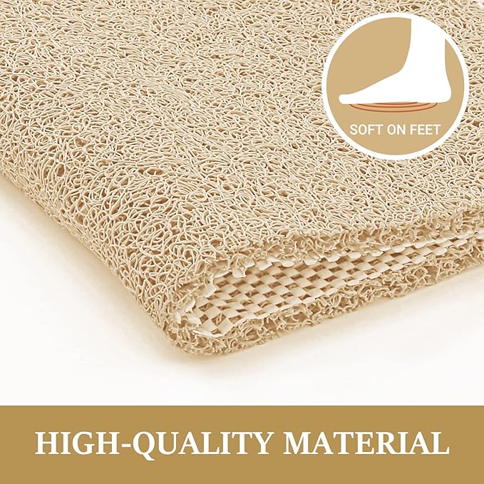LuxStep Shower Mat Bathtub Mat,40x24 inch, Non-Slip Bath Mat with Drain, Quick Drying PVC Loofah Bathmat for Tub,Shower,Bathroom,Khaki