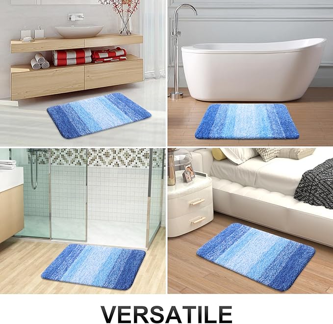 OLANLY Bathroom Rug Set 2 Piece, Soft Absorbent Microfiber Bath Mats and U-Shaped Contour Toilet Rug, Non-Slip, Machine Wash Dry, Shaggy Bath Mats for Bathroom (30"x20"+24"x20", Light Royal Blue)
